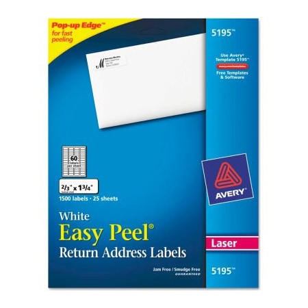 Avery Avery Easy Peel Laser Address Labels, 2/3 x 1-3/4, White, 1500/Pack 5195